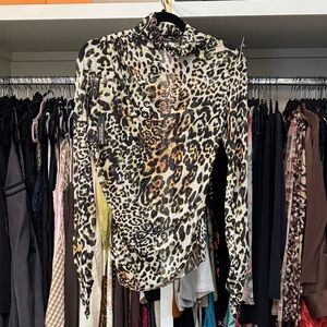 AFRM Leopard Print Long Sleeve Blouse